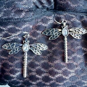 New Intricate Silver Dragonfly Earrings